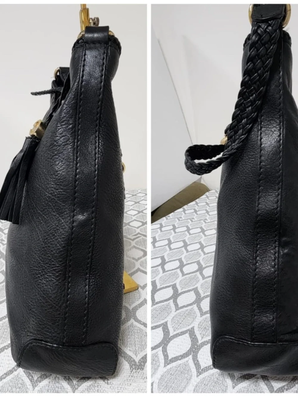 Authentic GUCCI Pebbled Calfskin Medium Marrakech Hobo Bag Black